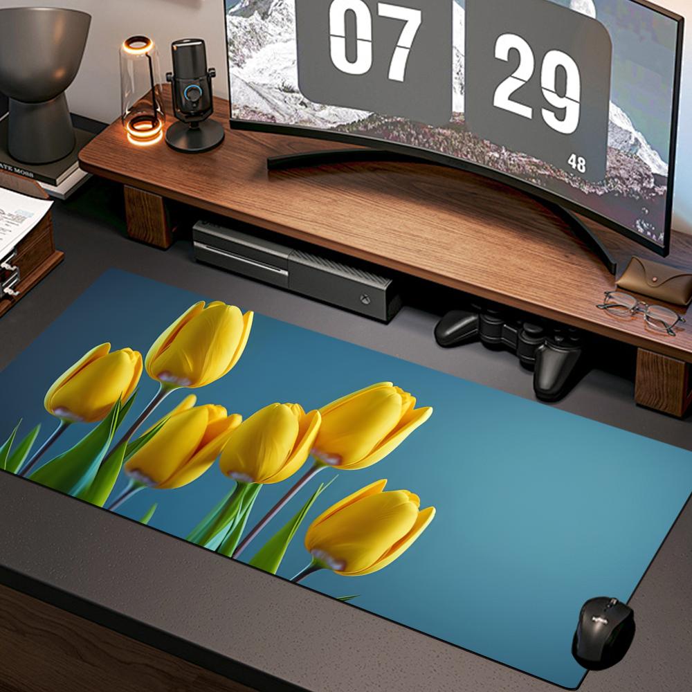 Gaming Accessories Wallpaper - Tulpen-Tapeten-Mauspad, neues Computer-Mauspad für Zuhause, XXL-Schreibtischunterlage,