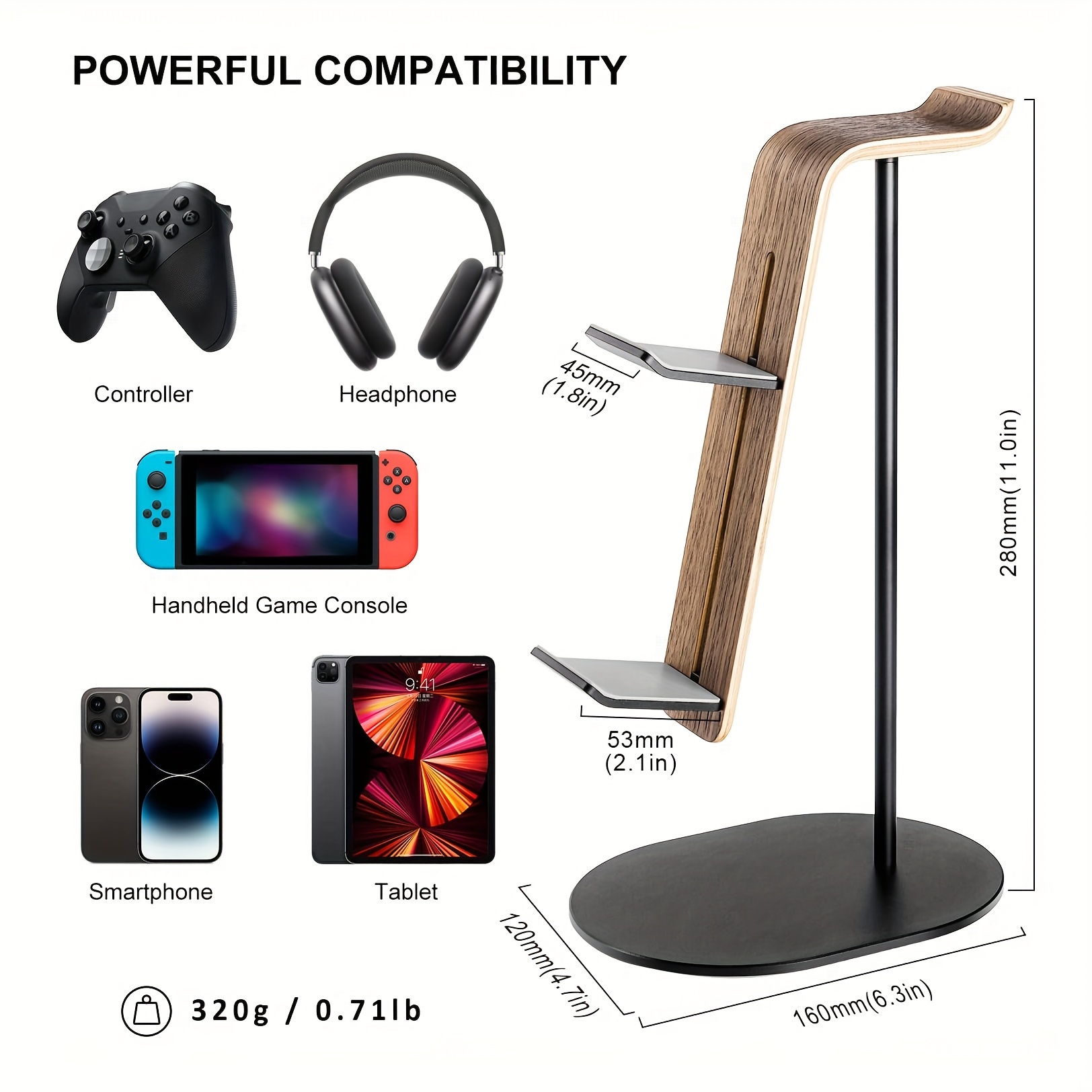 Gaming Headphone Accessories - Holz-Controller- und Headset-Halter, universeller Gaming-Kopfhörerständer für